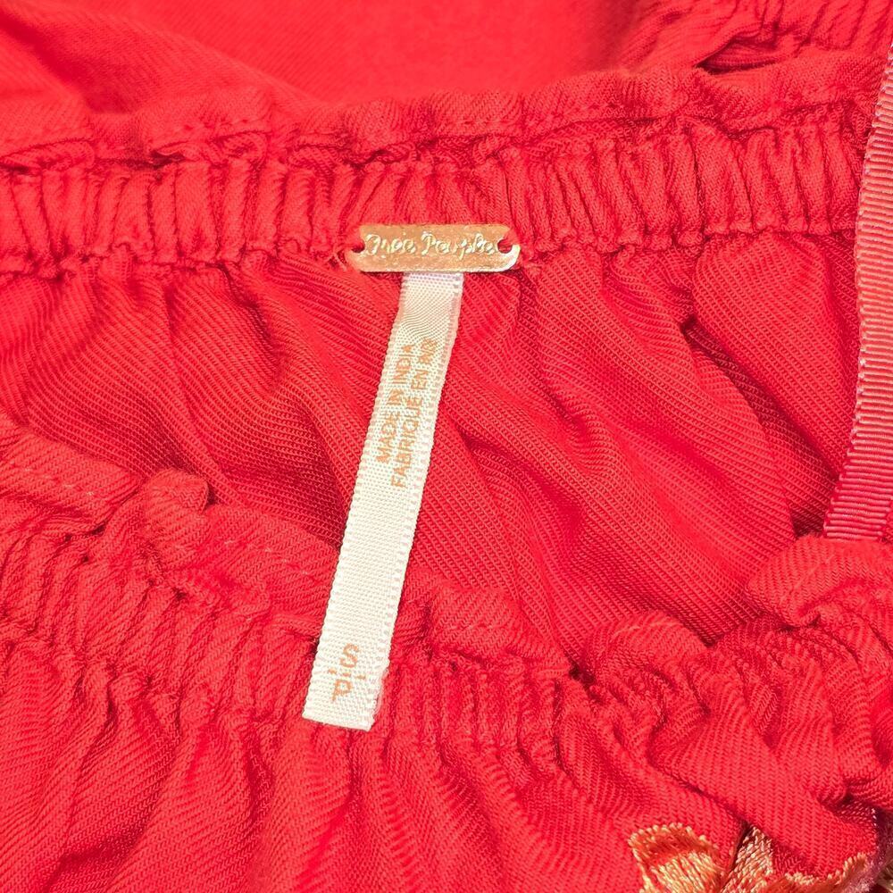 Free People Off Shoulder Embroidered Boho Dress S Red Floral Festival Gypsy Chic - Picture 10 of 12